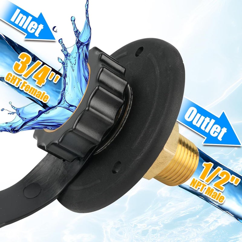 Himaweek RV Water Inlet Connection City Water Fill Inlet Flange Brass with Check Valve RV Water Hose Connector City Water Fill Flange City Water Hookup for Camper (Black) - Image 2